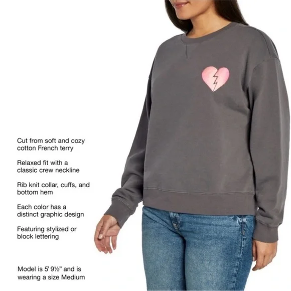 Wildfox I Wish It Was Saturday Grey Sweatshirt Heart Graphic 💔 Size Large - Picture 4 of 10